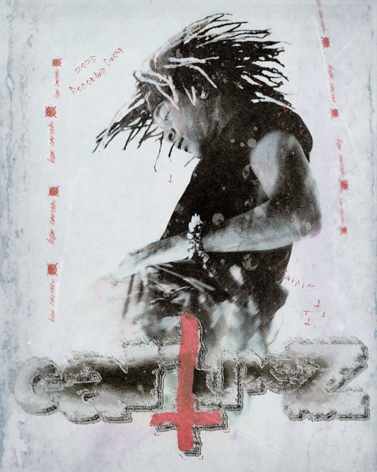 A figure with dreadlocks and a cross, with text "Goddess Death," "Sanctity," and "Sacred Man" along the sides, suggesting a spiritual or religious theme. The post's caption "dump [182]" appears unrelated, possibly indicating this is one of many shared images in a series.