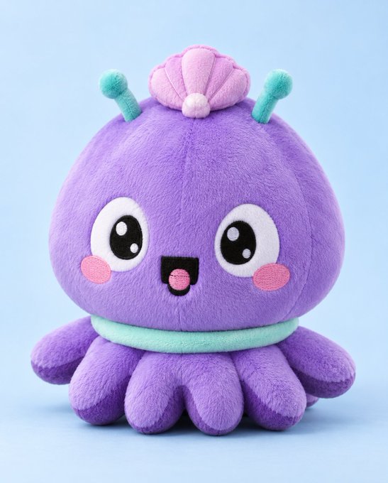 A cute purple octopus plush with a smiling face, pink seashell crown, and turquoise accents, embodying the playful "Ship it!" sentiment of releasing something adorable and ready to go.