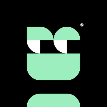 A minimalist digital illustration featuring a mint green and white geometric shape resembling a face or container on a black background, with a small "N" in the corner.