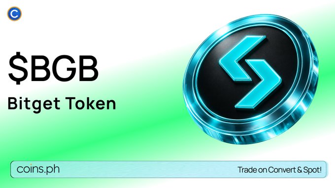 A promotional graphic announcing the listing of $BGB (Bitget Token) on Coins.ph, featuring the token's ticker symbol and name alongside a sleek 3D coin illustration with the Bitget logo, and a note that it will be available to trade on Convert & Spot starting July 9, 2026.