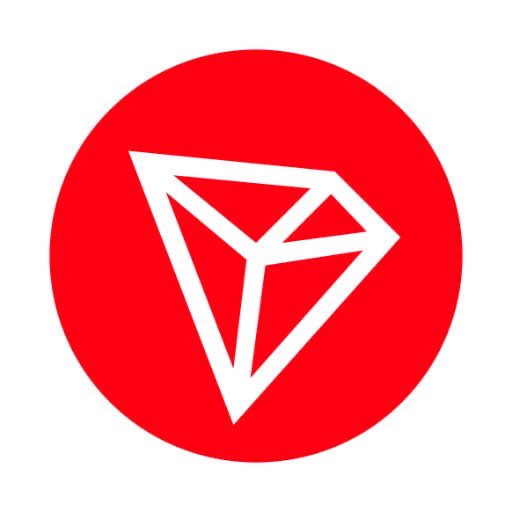 The TRON (TRX) cryptocurrency logo, featuring a white geometric diamond shape on a red circular background.