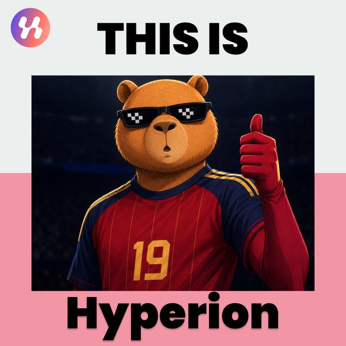 A graphic poster reads 'THIS IS Hyperion' featuring an animated bear wearing pixelated sunglasses and a red sports jersey with the number 19, giving a thumbs up.