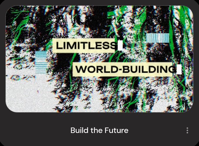 A glitchy, distorted image featuring a dark forest scene with overlaid text reading "LIMITLESS WORLD-BUILDING" and a caption below stating "Build the Future," visually reinforcing the post's theme of Canopy Network enabling scalable, flexible blockchain infrastructure without the typical early-stage complexity.