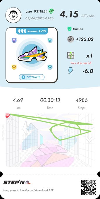 !"The post includes information about an app called StepUp!". It seems that a user has just started their running session, with the app tracking various data such as distance traveled or steps taken during their run. The details of the app are displayed on the screen within a map format with points representing individual distances and movements.