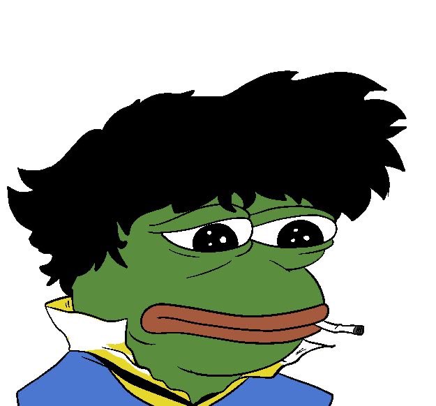 A sad-looking Pepe the Frog character with messy black hair and a cigarette, paired with the caption "gm future millionaires," conveys an ironic, melancholic tone about the long road ahead to achieving wealth.