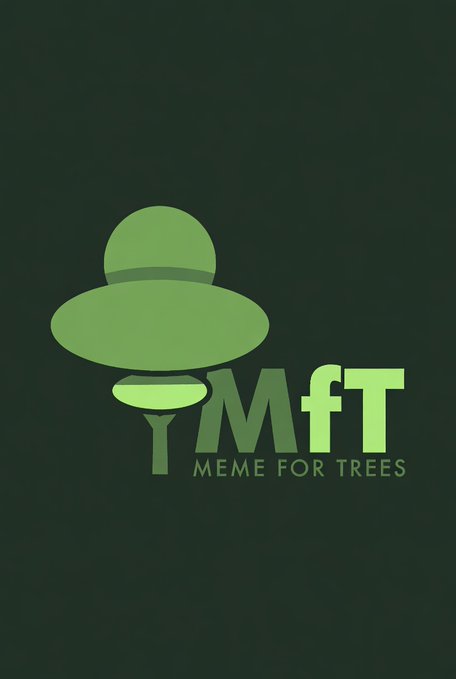 A dark green logo featuring a stylized UFO/flying saucer icon above the text 'MfT' and 'MEME FOR TREES' on a dark background.