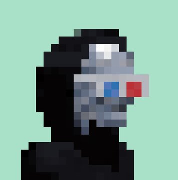 A pixel art figure with a black hooded cloak and a metallic robotic face featuring glowing red and blue eyes against a mint green background, embodying the cryptic, anonymous aesthetic referenced in the post that addresses both hidden and revealed members of the "argonauts" community.