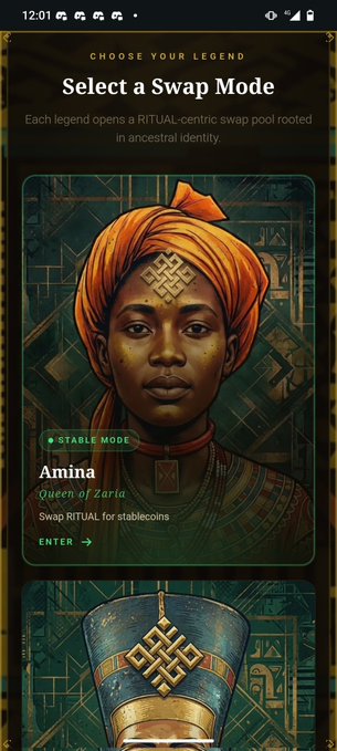 The image shows an app that allows users to browse through different cultural illustrations or artworks displayed. The app features a menu screen where the user can choose from various options, such as selecting a swap mode for the depicted artifact (ancient Egyptian headdress). This suggests that the developers have created a mobile game focused on educating players about and appreciating diverse cultures by providing unique visuals and experiences.