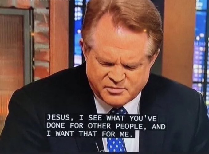 A man in a suit and tie looks downward with a solemn expression, with on-screen subtitles reading 'JESUS, I SEE WHAT YOU'VE DONE FOR OTHER PEOPLE, AND I WANT THAT FOR ME.'