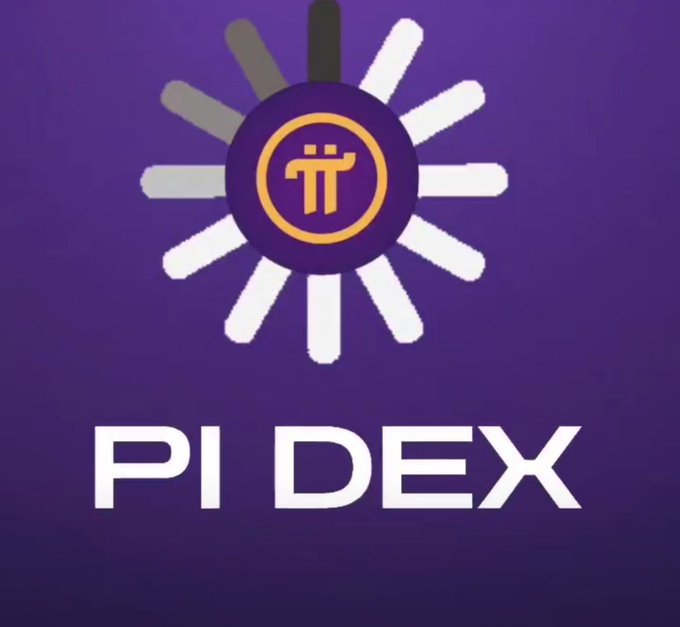 The image displays the Pi DEX logo, featuring a stylized purple and orange circular emblem with radiating white and gray spokes, set against a deep purple gradient background with the text "PI DEX" prominently displayed below. The logo connects to the post by representing one of the decentralized exchange platforms within the Pi Network ecosystem that aligns with Pi's product-first philosophy, emphasizing utility-driven projects rather than speculative launches.