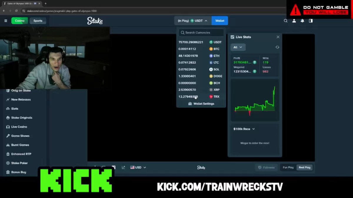 The image presents an exciting video game stream, where players are streaming their gameplay using a web browser window or a web viewer application like YouTube. The streamers appear to be engaged with the game, as one of them can be seen making a face in excitement while playing. At the center of this scene is a button that says "KICK", indicating the beginning or the end of a gaming session. 

Interestingly, there's an overlay on the screen showcasing a money chart related to the video game stream. The money chart displays different virtual items or currency associated with the game, and it seems as though someone has profited from this gaming experience. Overall, this image is an animated representation of a popular gaming event where players gather to enjoy their shared interests.