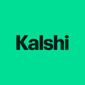 A bright teal square displaying the bold black wordmark 'Kalshi' centered on the image.