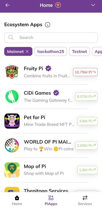 The image shows a smartphone screen displaying several apps, including one for CiDi Games that has already crossed 8.07 Million Pi staked. The app's popularity and usefulness are evident from this milestone achievement. The user interface of the app also features a map with locations where it can be played, indicating its widespread availability.