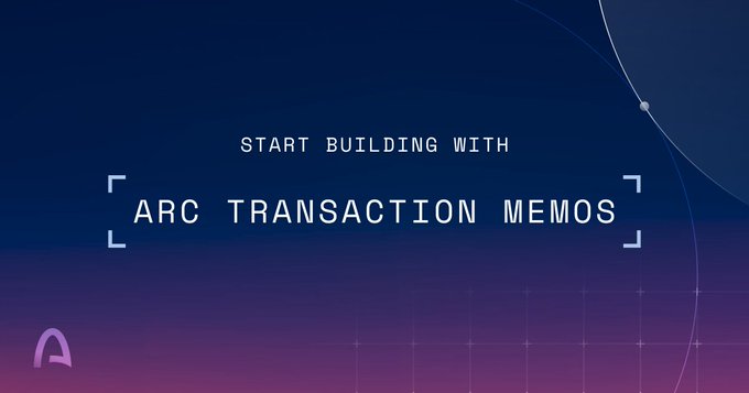 The image features a banner promoting an Arc ecosystem tutorial, specifically focusing on sending USDC transactions using Transaction Memos. The text "Start building with Arc" is displayed at the top of the image, while the words "Arc transaction memos" are written below it. The background of the image has a gradient color scheme and includes a purple circle in the middle.