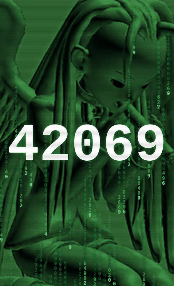 The image features a green statue of a woman with long hair, sitting down and looking at something off-camera. The statue has a number 420069 written on its back. The caption below the image reads "It's about that Time!". This suggests that there is some connection between the statue and the post it appears in, possibly related to time or an event involving the statue.