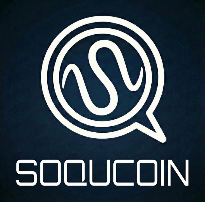 The image features a logo for a company named "soqucoin" written in white text against a dark blue background. The logo consists of a circle containing an arrow pointing upwards, which is part of the company's name. The company's name is prominently displayed at the top center of the image, and it appears that they have just released another update to their platform or are actively working on new features for Web3.