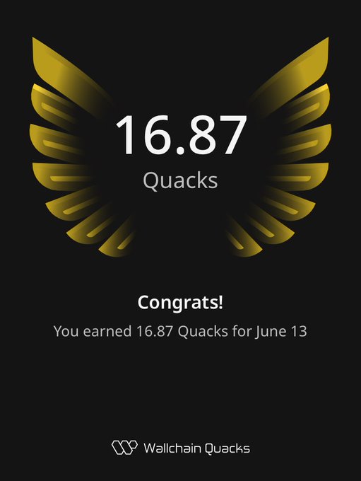 The image shows an advertisement that congratulates users with 16.87 quacks for completing a single weekend of active engagement at Wallchain Quaks. It emphasizes the benefits of using the website, stating that anyone can earn money by simply being active on social media platforms like Instagram or Twitter. The post also mentions that the site is native MEV-protected and focuses on creating a user experience free from slippage while maximizing real rewards for attention.