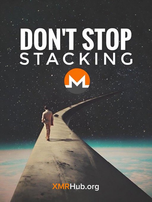 The image features a man walking down a road that appears to be going up or down, depending on the perspective. There are no other people visible in the photo. The text "DON'T STOP STACKING" is written above the man's head, and there is also an orange logo with the word "M" below it. The image seems to be related to a post about stacking, possibly promoting a product or service that involves stacking items together.