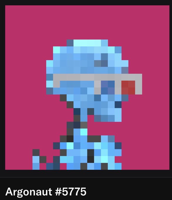 A pixel art illustration of a blue robot-like character with a red eye on a magenta background, labeled 'Argonaut #5775' at the bottom.