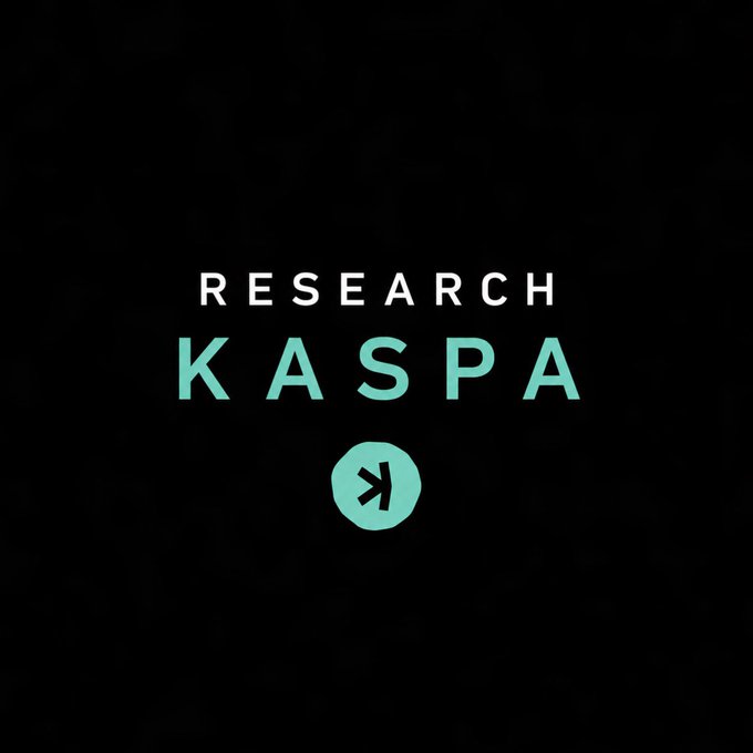 The image features a logo with the words "Research Kaspa" written in white text against a black background. Below this, there's an arrow pointing towards the word "Kaspa", indicating that the logo is related to the cryptocurrency Kaspa. The image also includes a caption about the future of blockchain technology and how it can be used for research purposes.