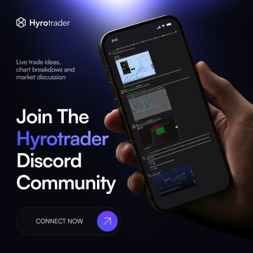 A hand holds a phone displaying the Hyrotrader Discord community, with promotional text reading "Join The Hyrotrader Discord Community" and "Live trade ideas, chart breakdowns and market discussion," paired with a "CONNECT NOW" button—visually reinforcing the post's message about the value of a supportive trading community.