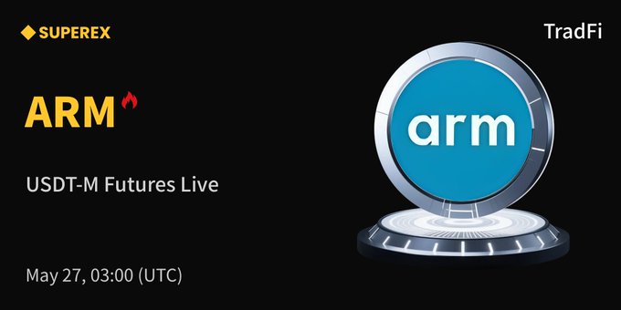 The image features an advertisement for a company called ARM that is now live on SuperEx USDT-M Futures. The text on the image reads "ARM is now live on SuperEx USDT-M Futures". This suggests that the company has recently launched their arm in the market and is actively participating in the trading of semiconductor design companies' shares, specifically ARM.