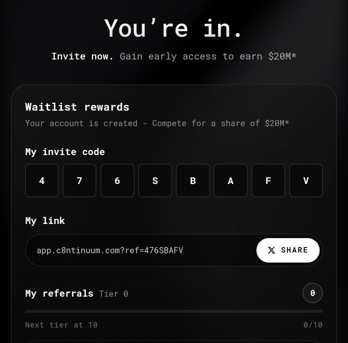 The image shows a message screen about an invitation for a new role with early access to $28M if they sign up soon. The screen also has information about how to apply, including a link for applying. There's a section on the application page titled "my link". It is emphasized that early access is available in tiers 6 and 7 only.