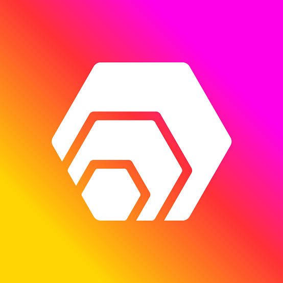 A white hexagonal logo with an orange hexagonal cutout sits on a vibrant orange and pink gradient background, representing the HEX cryptocurrency ($HEX/$eHex) ticker symbol that the post references as having a loyal community and an upcoming price surge past its previous all-time high of $0.50.