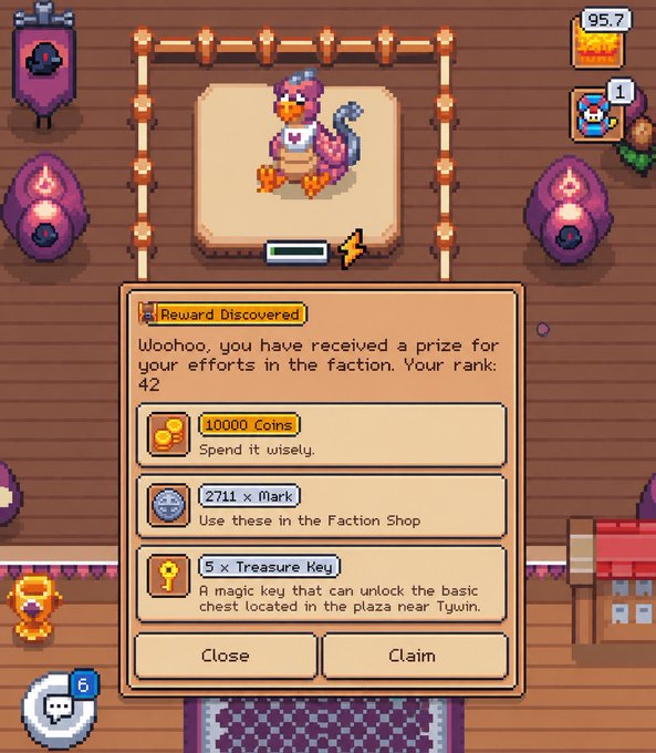 The image shows a screenshot of a video game screen with a character named Ronin from the game "Sunflower Farm" displayed at the top left corner, along with a description of the game's rewards system. The player has won 1,000 gold coins in the game and is about to claim their reward. There are two options for claiming the reward: using the magic key or the treasure key. The text on the screen indicates that Ronin will be aiming for top 25 in the next round.