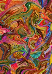 An abstract, vibrant swirl of multicolored paint or digital texture featuring bright pinks, oranges, greens, yellows, and blues in a marbled pattern.