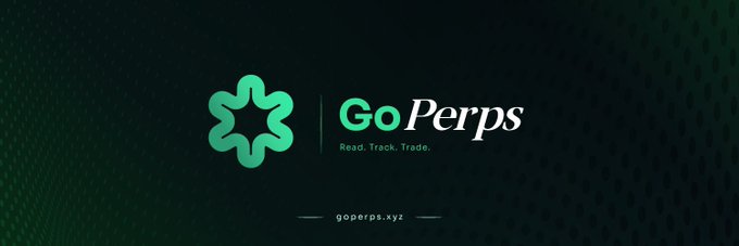 The image is a branded banner for "GoPerps" featuring a green star-like logo and the tagline "Read. Track. Trade." along with the website goperps.xyz, set against a dark green gradient background. It appears to be unrelated promotional branding for the GoPerps platform, not directly tied to the $GO token post mentioned.