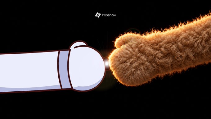 The image shows a cartoon rocket ship whose exhaust plume transitions into a realistic, fiery, fluffy blast—symbolizing transformation—against a black background with the "Incentiv" logo at the top. The accompanying text about "Centi taking a new shape" and "a future alongside trillions of agents" suggests the visual metaphor of an evolving, powerful launch toward an agent-driven economy, inviting operators to join this new phase.