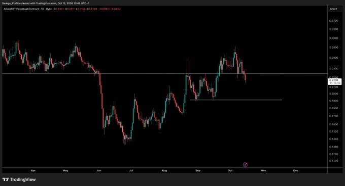 A TradingView chart of ADA/USDT Perpetual Contract (Binance) on the daily timeframe shows price around $0.23, with a horizontal support zone marked near $0.19, illustrating the trader's downside target if the lost level isn't reclaimed.
