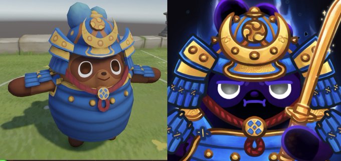 The image features a cartoon character, specifically a brown bear wearing a blue helmet with gold stars and a sword, standing next to another cartoon character dressed in a blue suit with gold stars and a sword as well. The two characters are positioned side by side against a gray background.