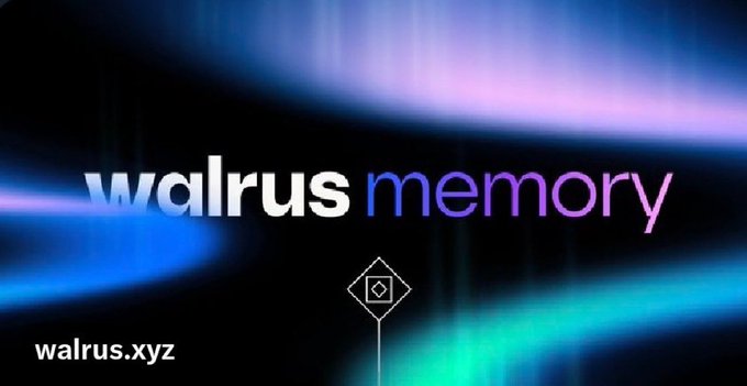 The image features a banner for Walrus Memory that has a blue background with purple and green lines. The text "Walrus Memory" is written in white letters, and there's an arrow pointing towards the bottom right corner of the image. The caption below the image reads "GM CT @WalrusProtocol just introduced WALRUS MEMORY With Walrus Memory your agent keeps its knowledge and experiences wherever it goes... no reset and no forgotten conversations AI is evolving..."