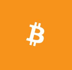 The image shows the Bitcoin logo—a stylized white "B" with two vertical strokes through it—centered on an orange square background, representing the BTC ticker mentioned in the post about its record weekly gain.