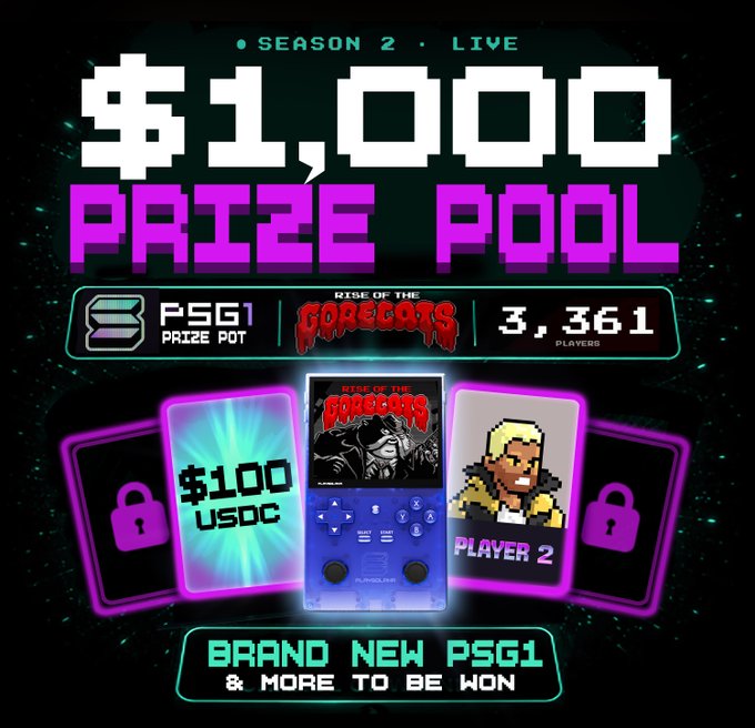 "Season 2 Live" and "Live Pool" are displayed above the $100.00 prize pool advertisement, while the words "season 2 live" describe this event as happening at the end of season two.