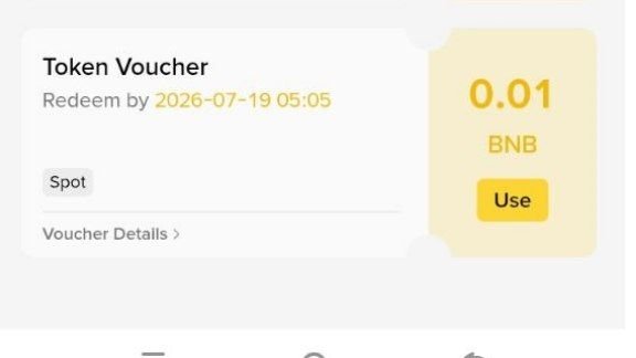 A Binance app screenshot displays a "Token Voucher" of 0.01 BNB redeemable until 2026-07-19 05:05, for Spot trading, confirming the reward mentioned in the celebratory post about Binance's 9th anniversary giveaway.