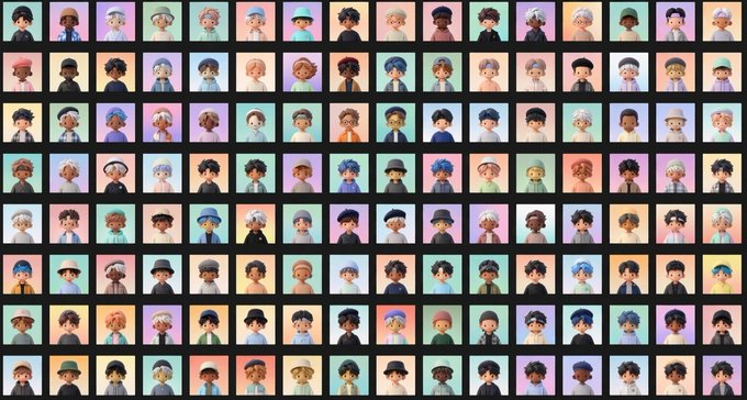 The image features a grid of square photos, each containing an illustration of a person's face with a hat on their head. The faces are of various colors and styles, creating a diverse collection of characters. The text accompanying the image reads "Dropping GTD Mint - Collection: GTD. Supply: 333 NFTs. Chain: Ethereum. Cost: GTD free mint. Requirements what to do: Like + RT & Drop your wallet in the comment. Tag @P0RTR8T so we know you're in." The post is about a collection of characters, and it seems that the main focus should be on the characters themselves rather than the background or other elements of the image.