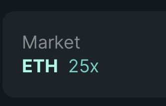 The image shows a trading interface displaying "Market ETH 25x," indicating a 25x leveraged Ethereum trading position. This relates to the post's bullish outlook on ETH, as the 25x leverage amplifies both potential gains and liquidation risk for the short positions the author warns are about to be punished as ETH trends higher.