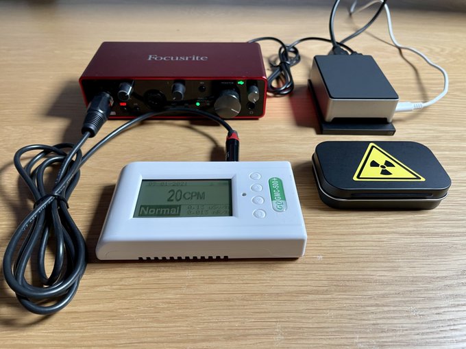 A Geiger counter displays "20 CPM Normal" next to a Focusrite audio interface and a hard drive marked with a radiation hazard symbol, suggesting hardware exposed to radiation damage.

The image humorously undermines the claim about self-custody being simple and safe—instead showing that even properly secured hardware can be compromised by environmental factors, implying that self-custody risks aren't always under the user's control.