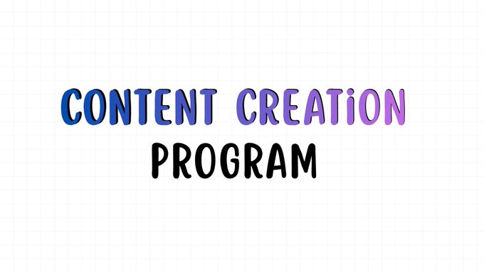The image displays the handwritten text "CONTENT CREATION PROGRAM" in gradient blue-to-purple lettering on a gridded background, visually introducing a thread that explores various content creation programs, paid contests, and reward pools such as Marshchain Season 3 and Sandbox's content creator initiatives.
