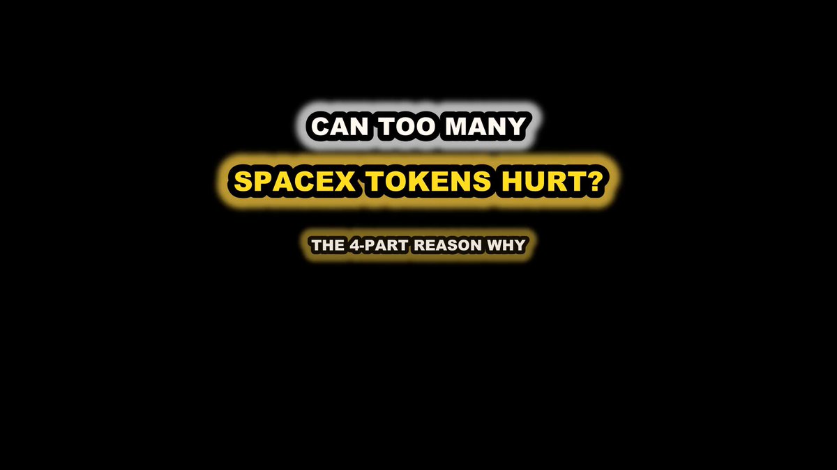 The image shows a black background with white text that reads "Can too many tokens hurt? The 4 part reason why?". Below this text, there are two images - one showing a black screen with a yellow border and the other displaying a gray screen with a black border. These images appear to be related to the post about tokenized equities or cryptocurrencies.