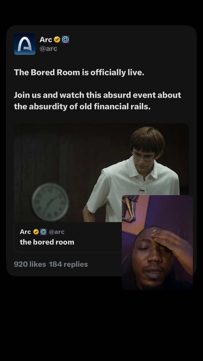 The image shows a social media post from an Arc account, which has been shared by someone named @arc. The post features a photo of a man wearing a white shirt with a clock on his sleeve, along with a caption that reads "OMG One million views @circle and @arc the first crypto project to ever stream on X and YouTube with a million views dramatically explaining the problem of the financial system". This post has received over one million views.