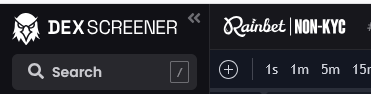 A collage showing UI design mockups with stylized typography, featuring text like 'DEXSCREENER', 'Rainbow NIGHT NYC', a 'Search' bar, and time filters ('1s 1m 5m 15m').