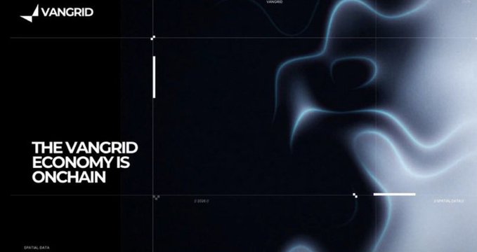 A graphic with the text 'VANGRID' and 'THE VANGRID ECONOMY IS ONCHAIN' displayed against a dark background with abstract wave patterns.