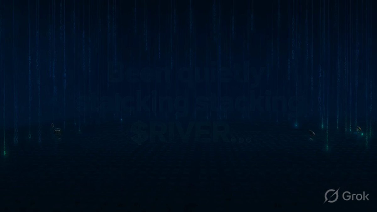 The image features a dark blue background with white text that reads "Been quietly stacking $RIVER lately and figured I’d share my honest thoughts @RiverdotInc". The text is positioned at the bottom of the image, making it the focal point.