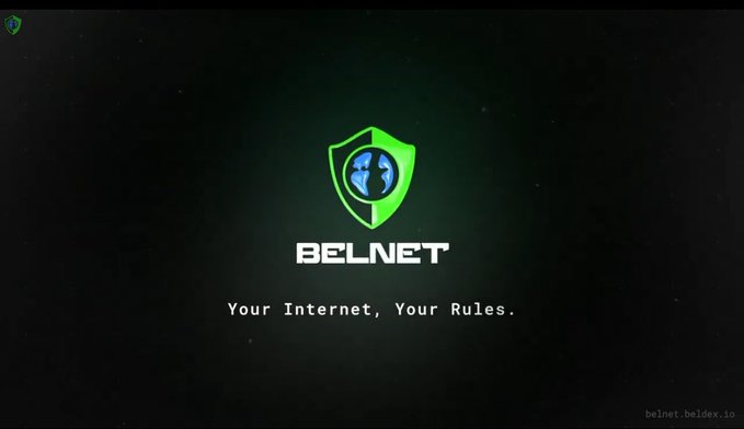 The image features the Belnet logo—a green shield with a globe icon—alongside the tagline "Your Internet, Your Rules." against a dark background, with the website "belnet.beldex.io" displayed in the corner. It visually reinforces the post's emphasis on privacy as the foundation of BeldexCoin, highlighting Belnet's role in providing a privacy-focused network solution.