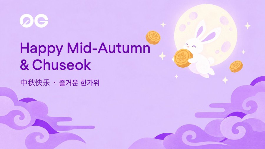 A purple-themed Mid-Autumn Festival greeting card reading 'Happy Mid-Autumn & Chuseok' with Chinese and Korean characters, featuring a cute white rabbit holding mooncakes against a full moon.