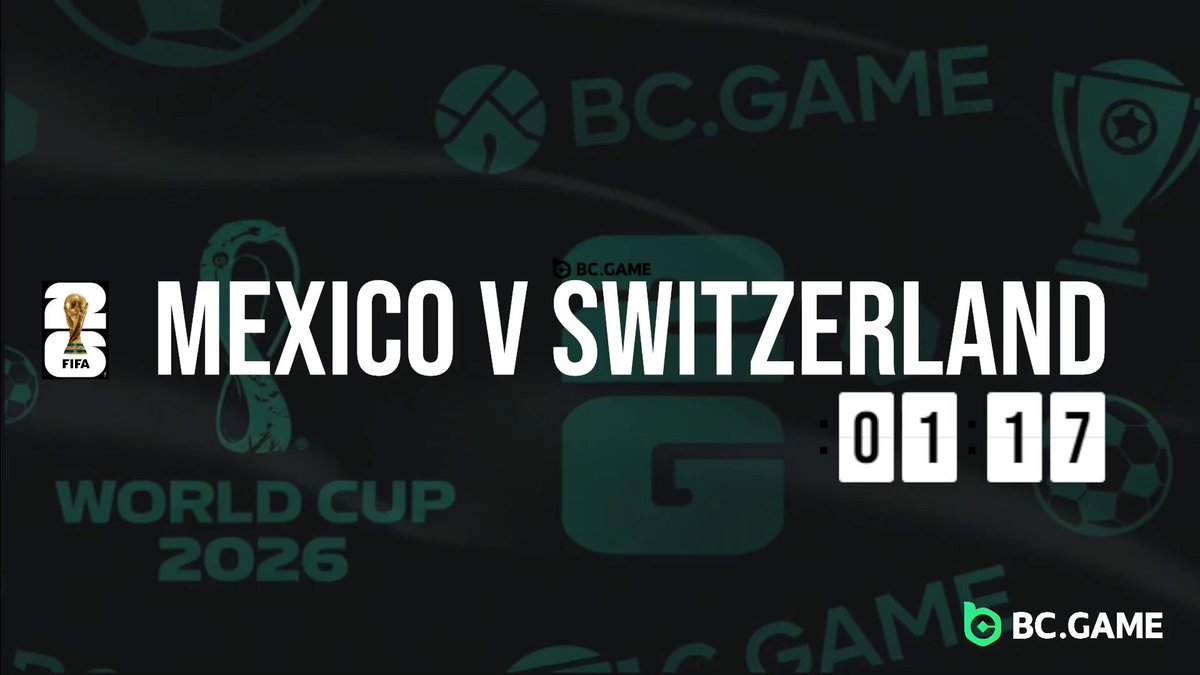 The image features a poster for a soccer game between Mexico and Switzerland, with the text "Mexico v Switzerland" written above their respective logos. The poster also includes a calendar displaying the date of the upcoming World Cup, which is scheduled to take place on January 17, 2026. Additionally, there are prizes available for those who watch the live stream or participate in the game, including a $BC and $PACK from @yikesqq and @Fitzydke.